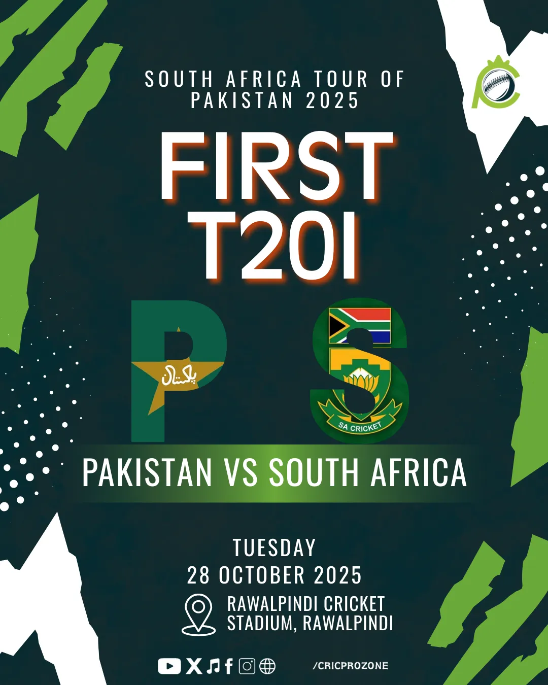 Pakistan vs South Africa 1st T20I 2025 at Rawalpindi Cricket Stadium