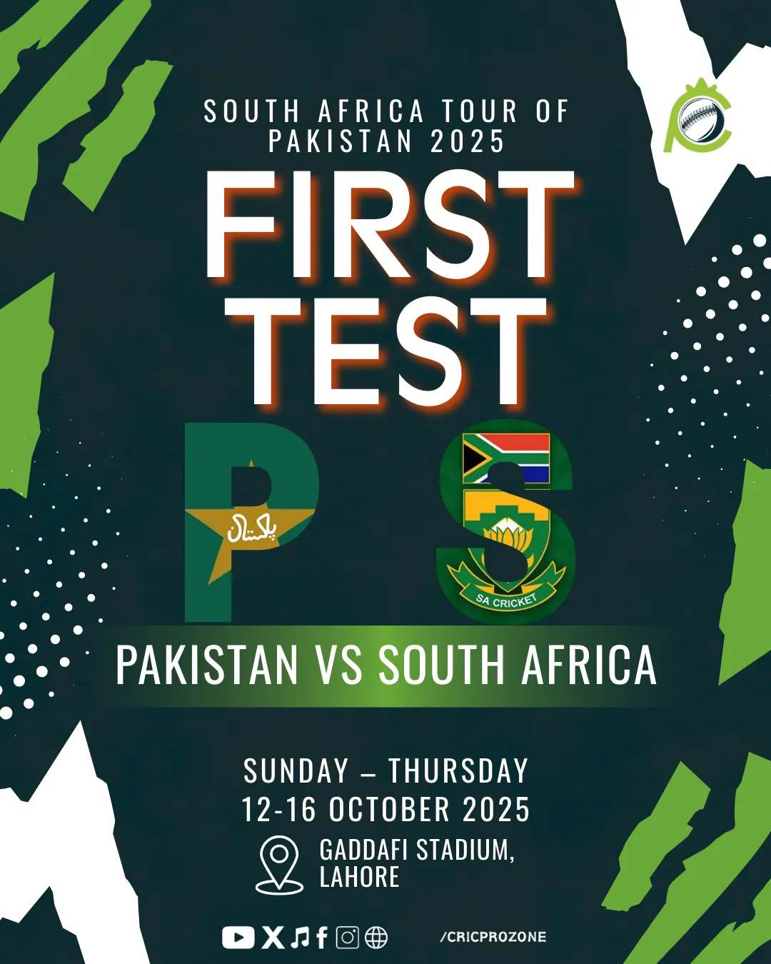 Pakistan vs South Africa 1st Test 2025 at Gaddafi Stadium Lahore