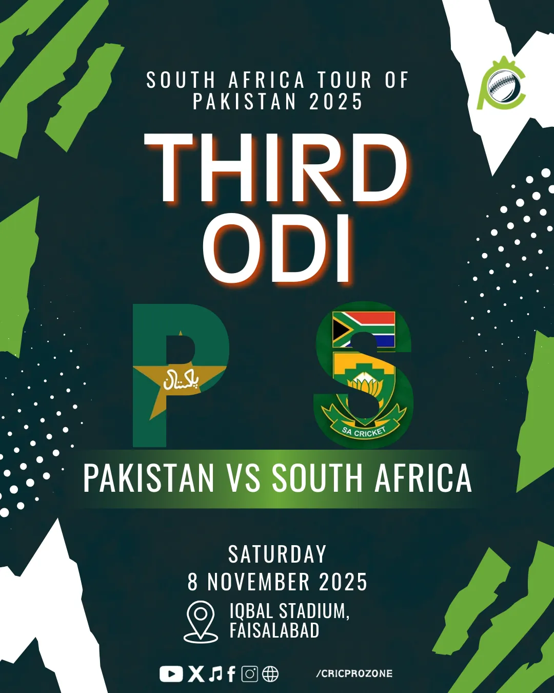 Pakistan vs South Africa 3rd ODI 2025 at Iqbal Stadium Faisalabad