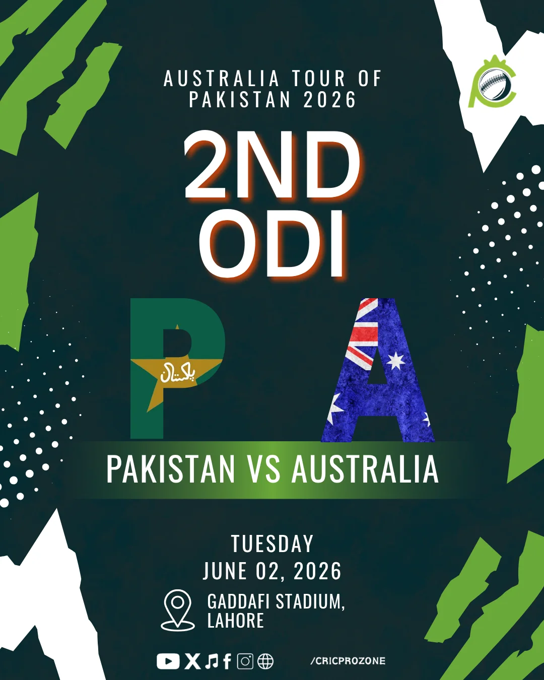 Pakistan vs Australia 2nd ODI 2026 match schedule in Lahore